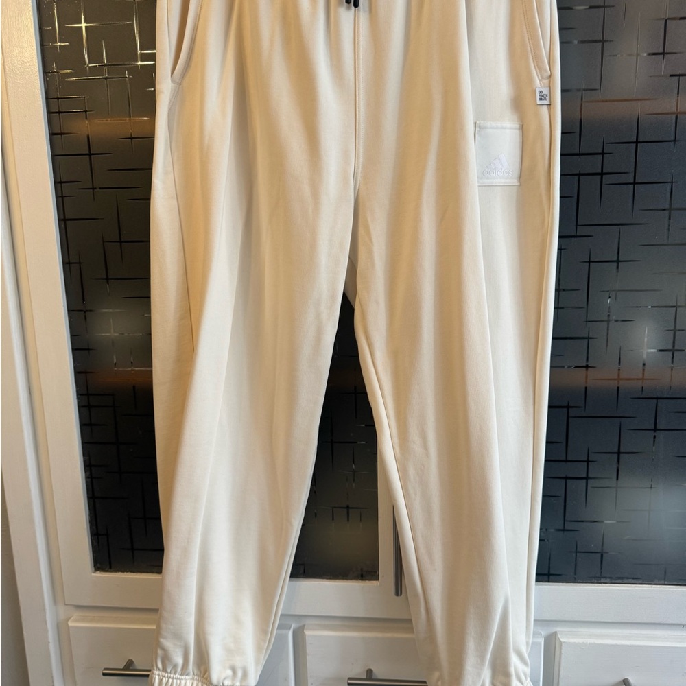 Adidas Cream Joggers Relaxed Fit Cotton Blend